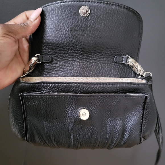 Brighton Black Leather & Patent Leather Gem Embellished Small Shoulder Bag 8 x 5 - Picture 8 of 11